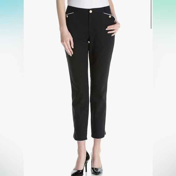 Ivanka Trump Black Tulip Hem White Piping Compression Ankle Slim Pant, size 8 - Picture 1 of 12
